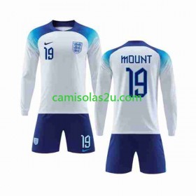 Camisolas de futebol Inglaterra Mount 19 Criança Equipamento Principal World Cup 2022 Manga Comprida